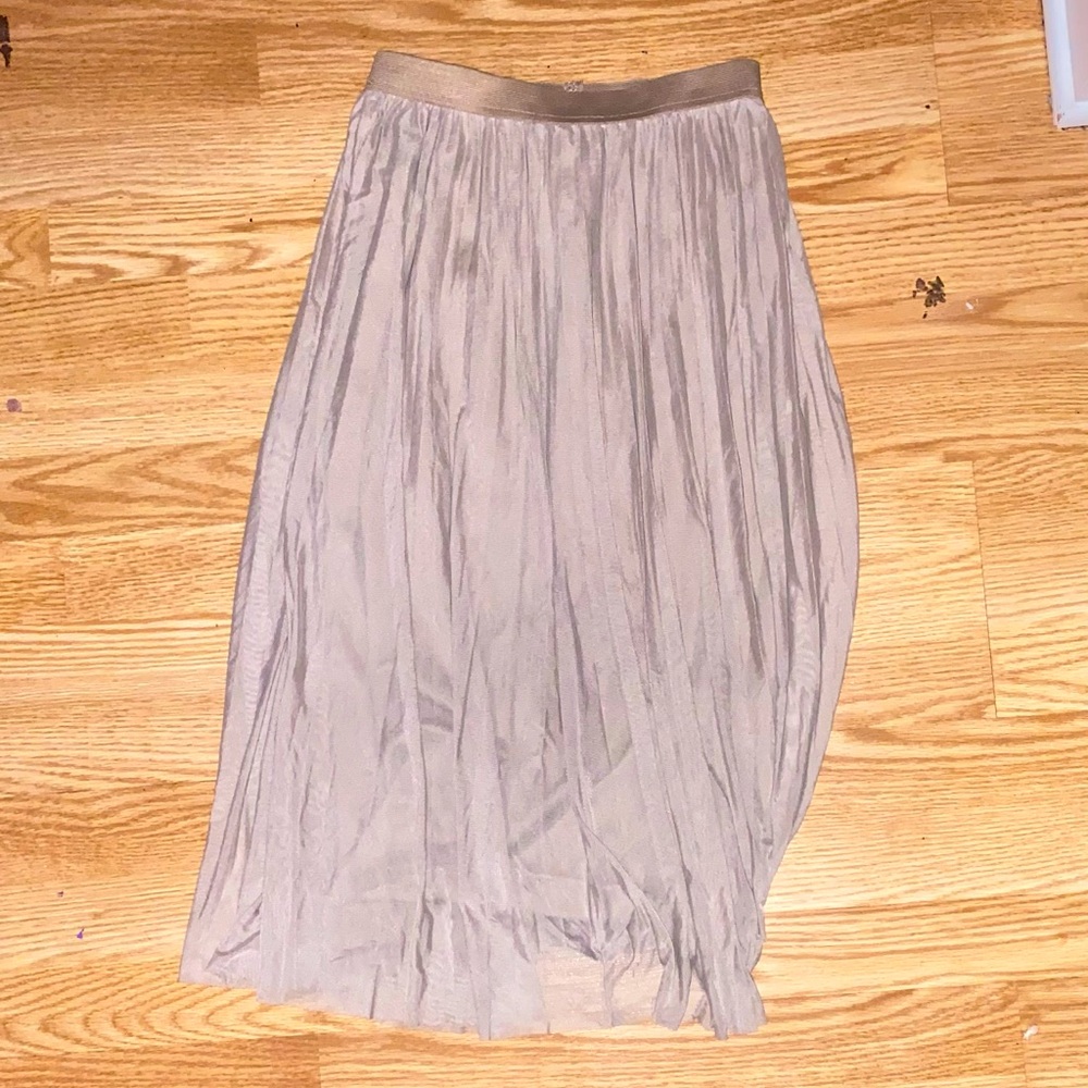 High Waisted Elastic Band Maxi Tulle Skirt with Satin Lining-Beige